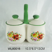 Céramique en condiments jar w / flower decal